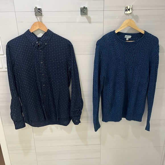 Club Monaco Navy Patterned Button + Cable Knit Sweater - Picture 1 of 8